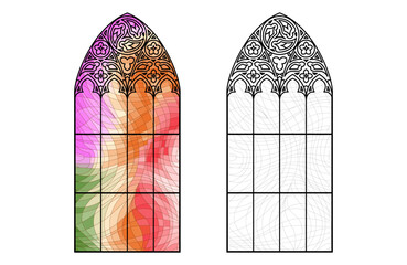 Church glass worksheet. Color abstract window.