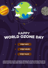 Poster Template Hand Drawn Vector World Ozone Day With Abstract Galaxy Themes