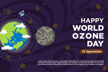 Hand Drawn Vector World Ozone Day With Earth and Moon Illustration