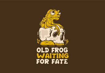 Old frog waiting for fate, Mascot character design of frog perched on the skull
