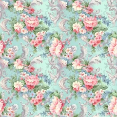 Wandcirkels tuinposter 華やかな花のロココ模様のシームレスイラスト © ayame123