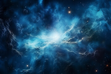 Fototapeta na wymiar Outer Space View with Shining Nebula in Blue Sky Universe