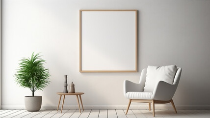 Minimalist modern interior background with poster frame mockup. Generative AI