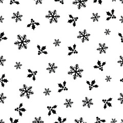 4K Animated Holly berries and snowflakes Texture Background Template. Motion Pattern Background Animation for new year and Christmas Silhouette Black Motional Graphic. Isolated on White Background.