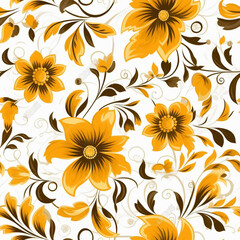 Fototapeta na wymiar seamless floral pattern background, seamless pattern yellow floral elements, white background, AI generated.