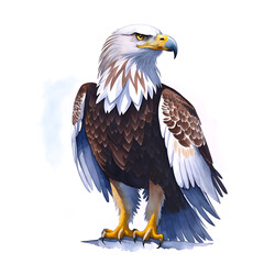 Eagle in cartoon style. Cute Little Cartoon Eagle isolated on white background. Watercolor drawing, hand-drawn Eagle in watercolor. For children's books, for cards, Children's illustration.