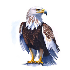 Fototapeta premium Eagle in cartoon style. Cute Little Cartoon Eagle isolated on white background. Watercolor drawing, hand-drawn Eagle in watercolor. For children's books, for cards, Children's illustration.