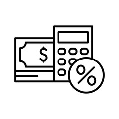 Calculator with percent symbol and banknotes. Calculating financial risk planning.