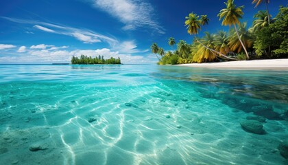 Fototapeta premium Beautiful tropical island in sea ocean turquoise water, white sand beach