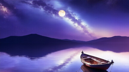 Boat on the Space wallpaper background landscape boating. Generative AI.
