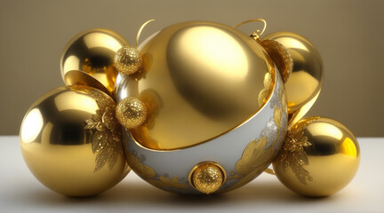 Gold Yellow and silver spheres on top. Generative AI.