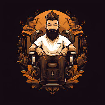 logo design with the theme of a man who works as a barberman or barber sitting on a barber chair