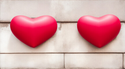 Two hearts sitting on the wall. Generative AI.