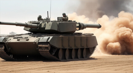 Fototapeta na wymiar Heavy machinery on battlefield armored tank in motion. Generative AI.