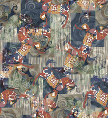 traditional thai art painting horses  design background 