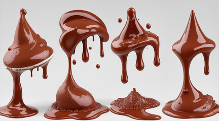 Chocolate splashes set isolated with small drops. Generative AI.