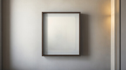 Square canvas framed on wall. Generative AI.
