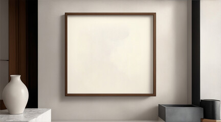 Square modern canvas framed on wall. Generative AI.