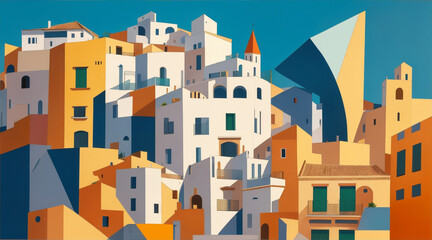 Cubist illustration of malaga. Generative AI.