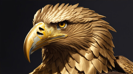 An eagle with a gold eagle head and a gold eagle on the front. Generative AI.