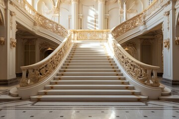 Marble Staircase in a Royal Golden Palace, Generative AI