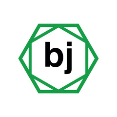 BJ company monogram with green diamond. BJ icon.