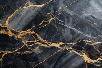 Abstract marbled background. Luxurious elegant black and grey marble stone texture, with gold details.