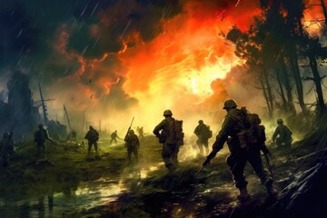 Obraz na płótnie Canvas Illustration of a soldier at war