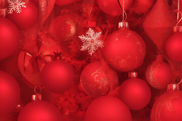 Fototapeta na wymiar Red Ornamental 3D Balls Christmas Background Ai Generated