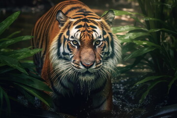 Fototapeta premium Tiger in the forest, animal wildlife. 