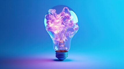 Creative light bulb abstract on glowing blue background