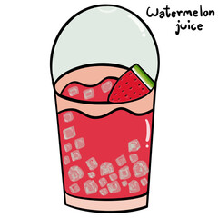 Watermelon juice in a plastic glass illustration.