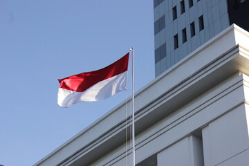 The Indonesian national flag, the red and white flag that flutters above the flagpole