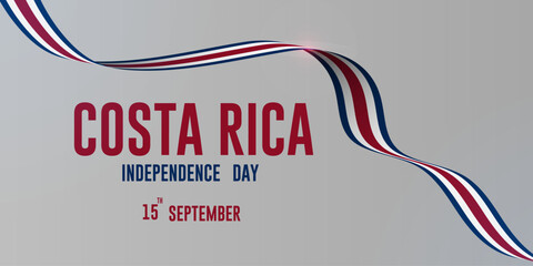 Costa Rica Independence Day is September 15.  Costa Rica waving flag banner poster design. Vector illustration.