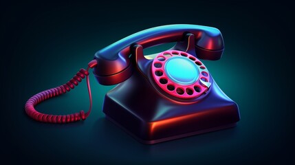 Vintage rotary telephone or phone ringing. Dark blue background. Retro handset phone. Device with a dial. Banner.