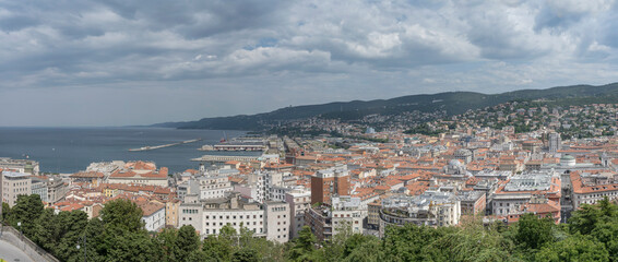 aerial cityscape west of san Giusto castle, Trieste, Friuli, Italy