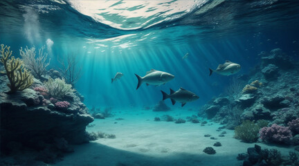 Fototapeta na wymiar Underwater landscape. Generative AI.