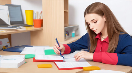 Young woman working in school