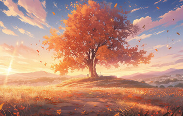 Obraz na płótnie Canvas The beginning of autumn, autumn forest scene illustration