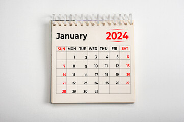January 2024. One page of annual business monthly calendar on white background. reminder, business...