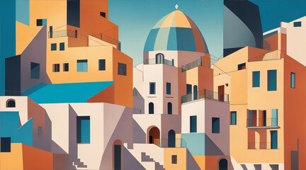 Cubist illustration of malaga. Generative AI.