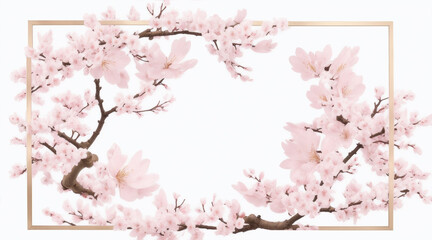 Sakura frame on white background. Generative AI.