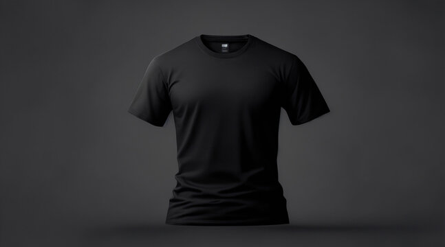 Black t-shirt mockup isolated on gray background. Generative AI.