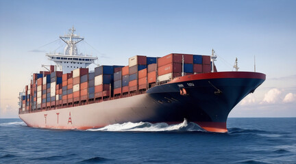Shipping industry carrying cargo on nautical ship. Generative AI.