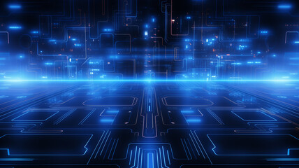 Obraz premium Abstract technology background neon circuit blue neon. Technology concept. Generative AI.