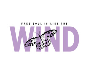 Free soul letters with butterfly print on clothe, card, banner, background digital media sticker and other