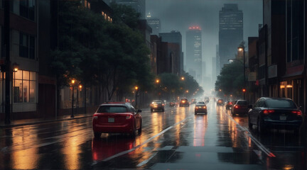 Beautiful view of the road during rain in American. Generative AI.