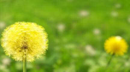 Dandelion closeup of flower in nature for spring and natural background garden. Generative AI.