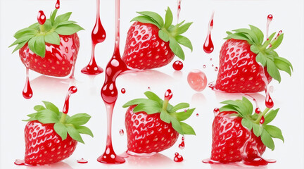 Fototapeta na wymiar Strawberry splashes set isolated with small drops. Generative AI.