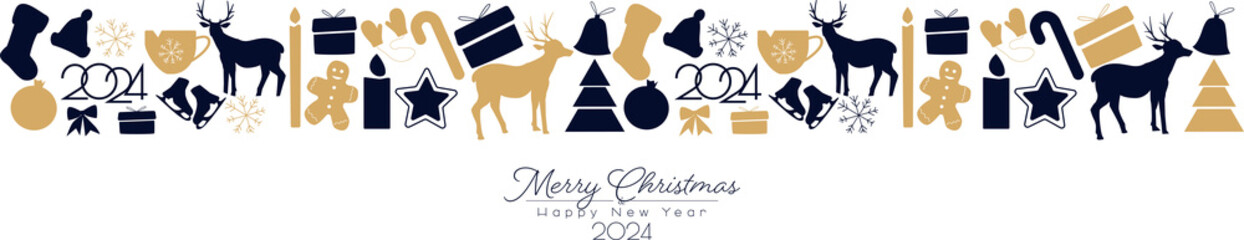 Merry Christmas and Happy New Year 2024. Transparent background.